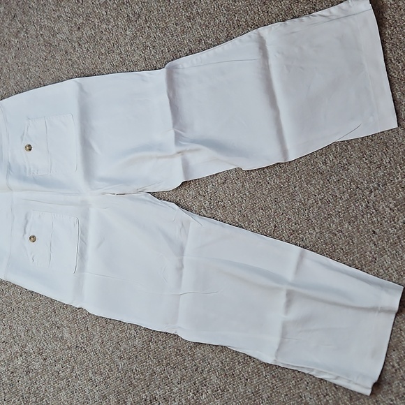 J. Jill White Linen Wide-Leg Pants with Button Detail- Side Zipper and Button - Picture 4 of 5
